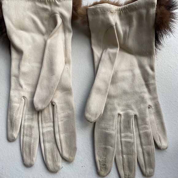 VINTAGE Kay Fuchs white dress gloves mink accents & mink stole wrap real fur - Picture 9 of 9